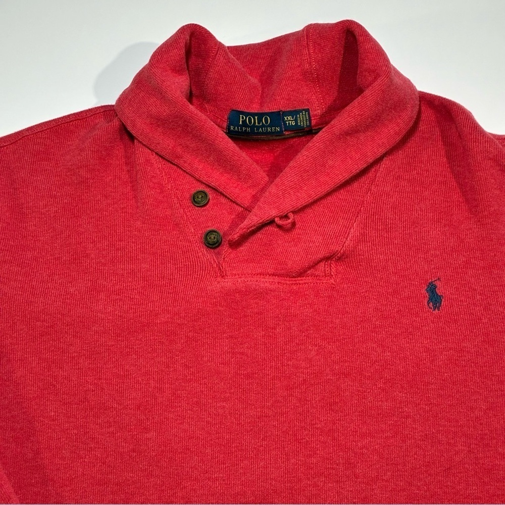Polo Ralph Lauren Shawl Collar Sweater Size XXL Red Knit Button Cotton Classic - Picture 2 of 7
